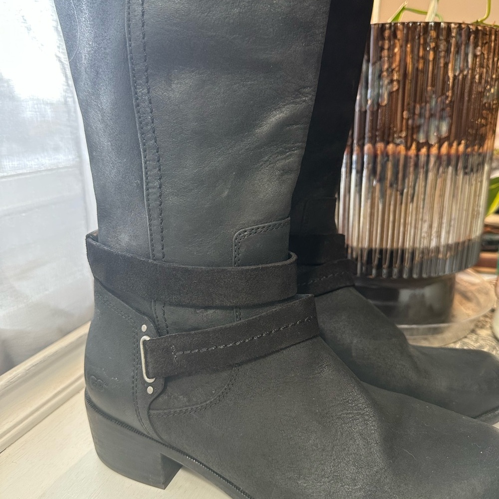 UGG Australia Darcie Black Leather Knee High Buckle Riding Boots